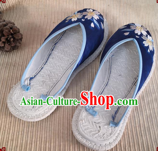 Chinese National Royalblue Satin Shoes Handmade Embroidery Shoes Woman Strong Cloth Slippers Chinese National Royalblue Satin Shoes Handmade Embroidery Shoes Woman Strong Cloth Slippers