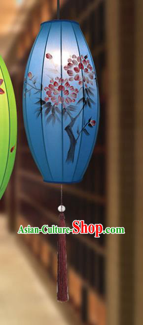 China Hand Painting Flowers Lantern Classical Blue Cloth Lamp Traditional Festival Hanging Lanterns China Hand Painting Flowers Lantern Classical Blue Cloth Lamp Traditional Festival Hanging Lanterns