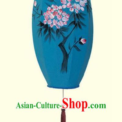 China Hand Painting Flowers Lantern Classical Blue Cloth Lamp Traditional Festival Hanging Lanterns