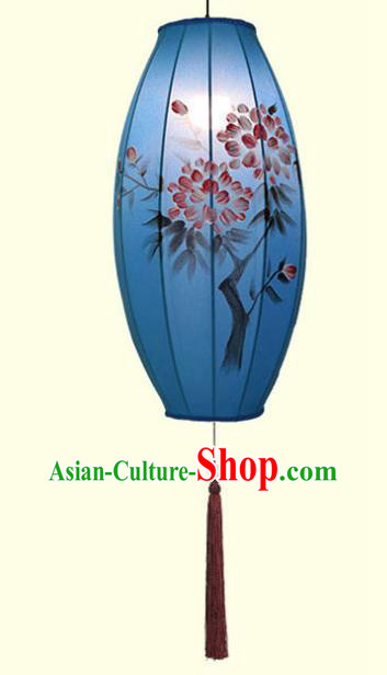 China Hand Painting Flowers Lantern Classical Blue Cloth Lamp Traditional Festival Hanging Lanterns China Hand Painting Flowers Lantern Classical Blue Cloth Lamp Traditional Festival Hanging Lanterns
