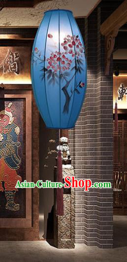 China Hand Painting Flowers Lantern Classical Blue Cloth Lamp Traditional Festival Hanging Lanterns China Hand Painting Flowers Lantern Classical Blue Cloth Lamp Traditional Festival Hanging Lanterns
