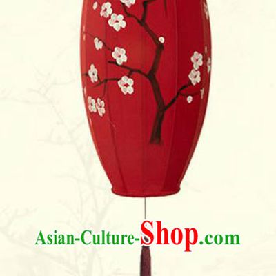 China Classical Red Cloth Lamp Traditional Festival Hanging Lanterns Hand Painting Plum Blossom Lantern