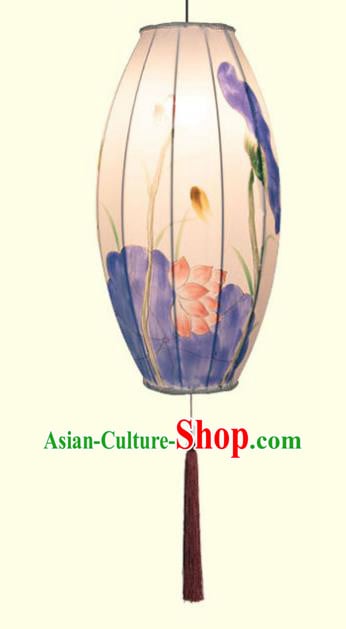 China Hand Painting Lotus Lantern Classical White Cloth Lamp Traditional Festival Hanging Lanterns China Hand Painting Lotus Lantern Classical White Cloth Lamp Traditional Festival Hanging Lanterns
