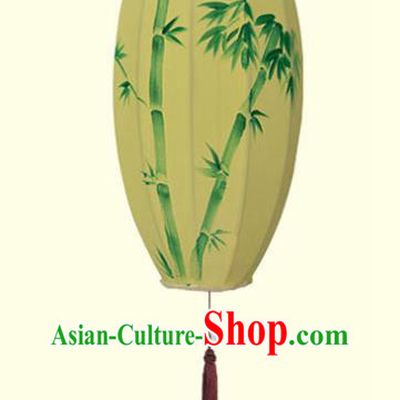 China Traditional Festival Hanging Lanterns Hand Painting Bamboo Lantern Classical Yellow Cloth Lamp