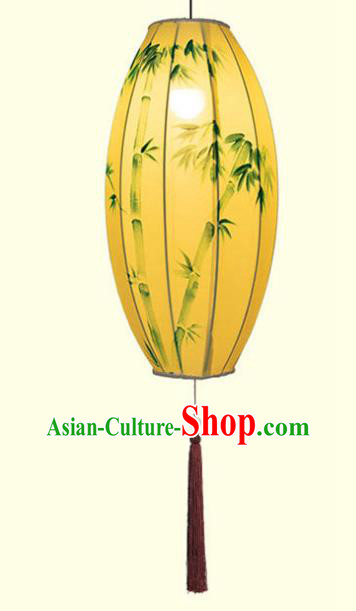 China Traditional Festival Hanging Lanterns Hand Painting Bamboo Lantern Classical Yellow Cloth Lamp China Traditional Festival Hanging Lanterns Hand Painting Bamboo Lantern Classical Yellow Cloth Lamp