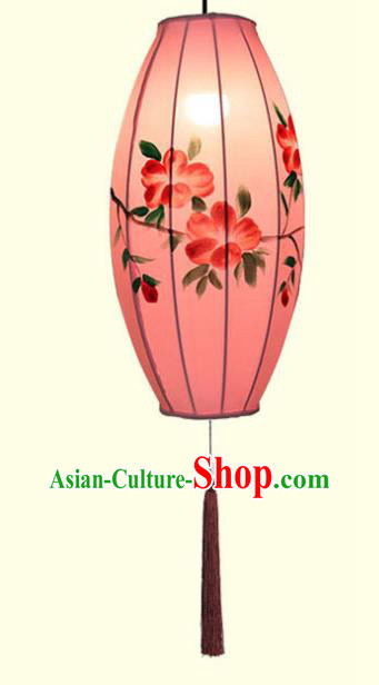 China Classical Pink Cloth Lamp Traditional Festival Hanging Lanterns Hand Painting Peach Blossom Lantern China Classical Pink Cloth Lamp Traditional Festival Hanging Lanterns Hand Painting Peach Blossom Lantern