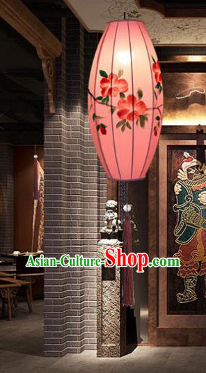 China Classical Pink Cloth Lamp Traditional Festival Hanging Lanterns Hand Painting Peach Blossom Lantern China Classical Pink Cloth Lamp Traditional Festival Hanging Lanterns Hand Painting Peach Blossom Lantern