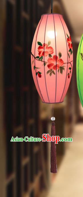 China Classical Pink Cloth Lamp Traditional Festival Hanging Lanterns Hand Painting Peach Blossom Lantern China Classical Pink Cloth Lamp Traditional Festival Hanging Lanterns Hand Painting Peach Blossom Lantern