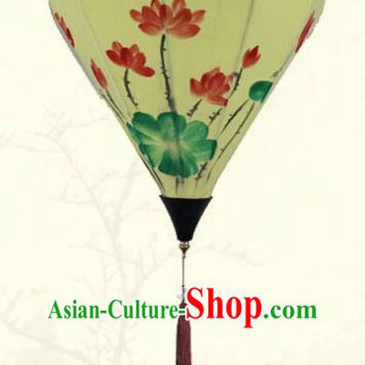 China Classical Yellow Cloth Diamond Lamp Traditional New Year Hanging Lanterns Handmade Painting Lotus Lantern