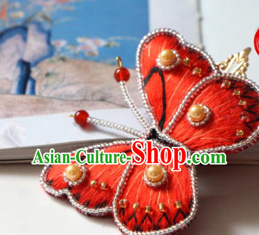 Handmade China Classical Qipao Pearls Hair Accessories Embroidered Red Butterfly Hair Stick Handmade China Classical Qipao Pearls Hair Accessories Embroidered Red Butterfly Hair Stick