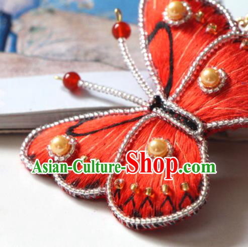Handmade China Classical Qipao Pearls Hair Accessories Embroidered Red Butterfly Hair Stick Handmade China Classical Qipao Pearls Hair Accessories Embroidered Red Butterfly Hair Stick