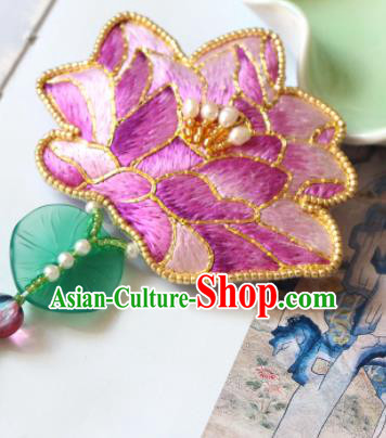 Handmade China Embroidered Lotus Pink Brooch Classical Jade Leaf Tassel Breastpin Accessories Handmade China Embroidered Lotus Pink Brooch Classical Jade Leaf Tassel Breastpin Accessories