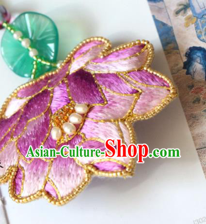 Handmade China Embroidered Lotus Pink Brooch Classical Jade Leaf Tassel Breastpin Accessories Handmade China Embroidered Lotus Pink Brooch Classical Jade Leaf Tassel Breastpin Accessories