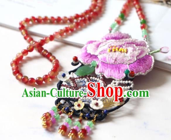 Handmade China Embroidered Purple Peony Necklet Classical Qipao Tassel Necklace Accessories Handmade China Embroidered Purple Peony Necklet Classical Qipao Tassel Necklace Accessories