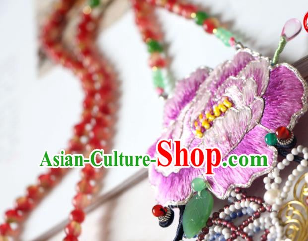 Handmade China Embroidered Purple Peony Necklet Classical Qipao Tassel Necklace Accessories Handmade China Embroidered Purple Peony Necklet Classical Qipao Tassel Necklace Accessories