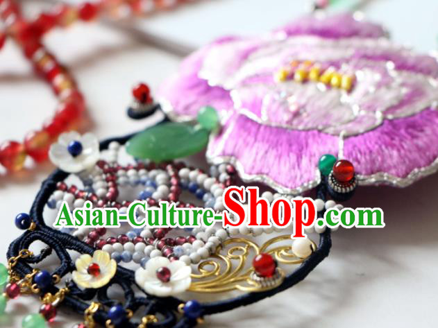 Handmade China Embroidered Purple Peony Necklet Classical Qipao Tassel Necklace Accessories Handmade China Embroidered Purple Peony Necklet Classical Qipao Tassel Necklace Accessories