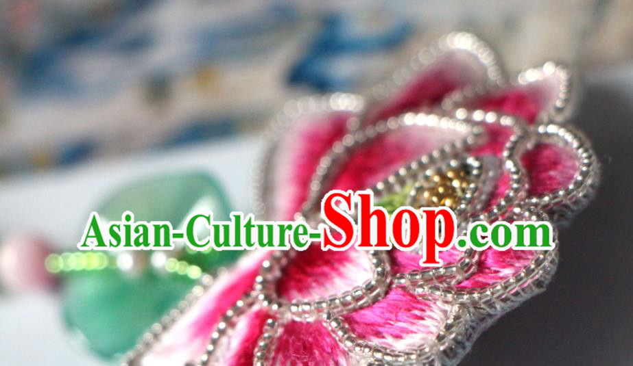 Handmade China Classical Qipao Jade Lotus Leaf Brooch Accessories Embroidered Pink Breastpin Handmade China Classical Qipao Jade Lotus Leaf Brooch Accessories Embroidered Pink Breastpin