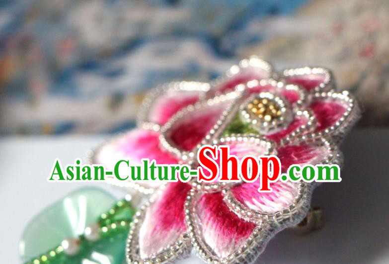 Handmade China Classical Qipao Jade Lotus Leaf Brooch Accessories Embroidered Pink Breastpin Handmade China Classical Qipao Jade Lotus Leaf Brooch Accessories Embroidered Pink Breastpin