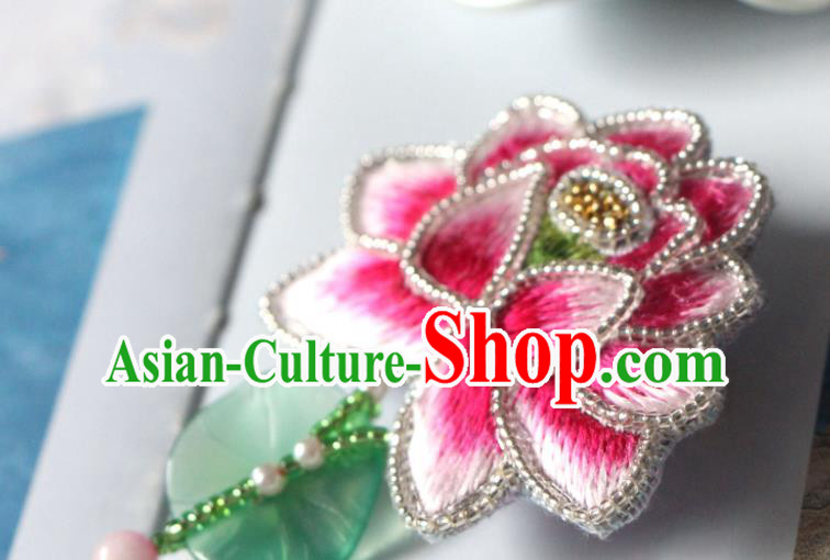 Handmade China Classical Qipao Jade Lotus Leaf Brooch Accessories Embroidered Pink Breastpin Handmade China Classical Qipao Jade Lotus Leaf Brooch Accessories Embroidered Pink Breastpin