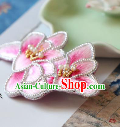 Handmade China Embroidered Pink Mangnolia Hair Claw Classical Qipao Pearls Hair Stick Accessories Handmade China Embroidered Pink Mangnolia Hair Claw Classical Qipao Pearls Hair Stick Accessories