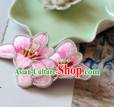 Handmade China Embroidered Pink Mangnolia Hair Claw Classical Qipao Pearls Hair Stick Accessories Handmade China Embroidered Pink Mangnolia Hair Claw Classical Qipao Pearls Hair Stick Accessories