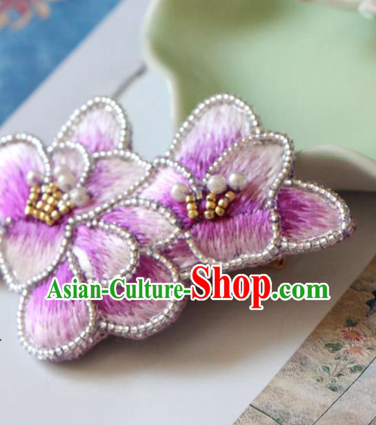 Handmade China Classical Qipao Pearls Hair Stick Accessories Embroidered Purple Mangnolia Hair Claw Handmade China Classical Qipao Pearls Hair Stick Accessories Embroidered Purple Mangnolia Hair Claw