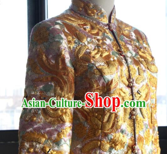 Chinese Traditional Wedding Garment Costumes Bride Xiuhe Suits Embroidered Phoenix Champagne Dress Chinese Traditional Wedding Garment Costumes Bride Xiuhe Suits Embroidered Phoenix Champagne Dress