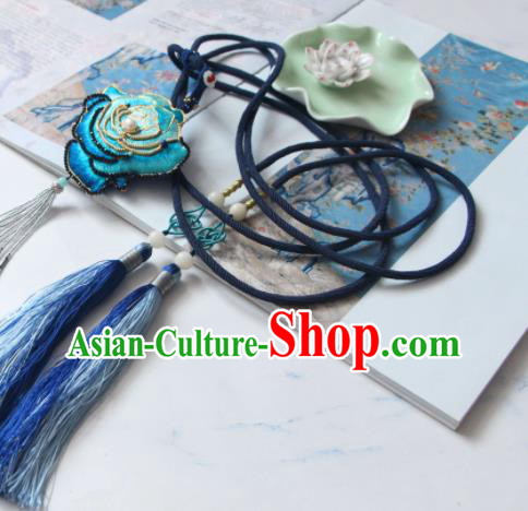 Handmade China Suzhou Embroidered Blue Rosy Belt Pendant Classical Hanfu Waist Accessories Handmade China Suzhou Embroidered Blue Rosy Belt Pendant Classical Hanfu Waist Accessories