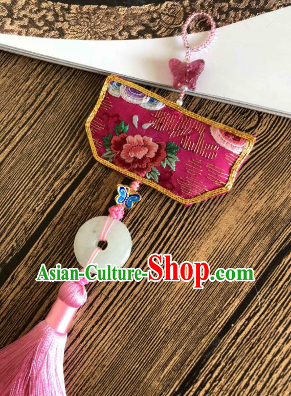 Handmade China Classical Hanfu Brooch Accessories Suzhou Embroidered Peony Tassel Pendant Handmade China Classical Hanfu Brooch Accessories Suzhou Embroidered Peony Tassel Pendant