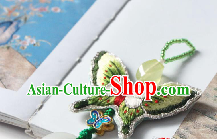 Handmade China Suzhou Embroidered Green Butterfly Belt Pendant Classical Hanfu Tassel Brooch Accessories Handmade China Suzhou Embroidered Green Butterfly Belt Pendant Classical Hanfu Tassel Brooch Accessories