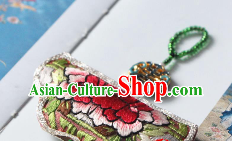 Handmade China Classical Hanfu Green Tassel Brooch Accessories Suzhou Embroidered Peony Belt Pendant Handmade China Classical Hanfu Green Tassel Brooch Accessories Suzhou Embroidered Peony Belt Pendant