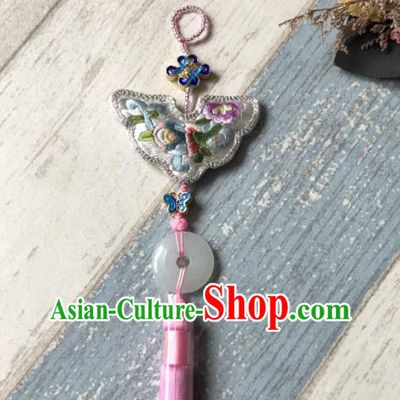 Handmade China Suzhou Embroidered Butterfly Belt Pendant Classical Hanfu Pink Tassel Waist Accessories