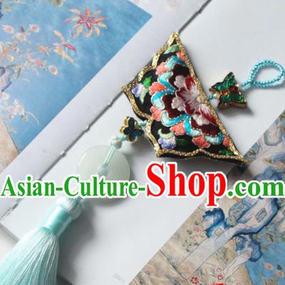 Handmade China Suzhou Embroidered Flowers Belt Pendant Classical Hanfu Blue Tassel Waist Accessories