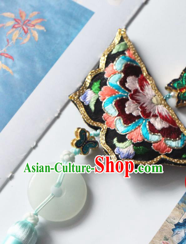 Handmade China Suzhou Embroidered Flowers Belt Pendant Classical Hanfu Blue Tassel Waist Accessories Handmade China Suzhou Embroidered Flowers Belt Pendant Classical Hanfu Blue Tassel Waist Accessories
