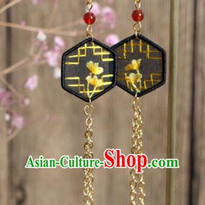 China Suzhou Embroidered Ginkgo Leaf Earrings National Cheongsam Ear Jewelry Handmade Golden Tassel Ear Accessories
