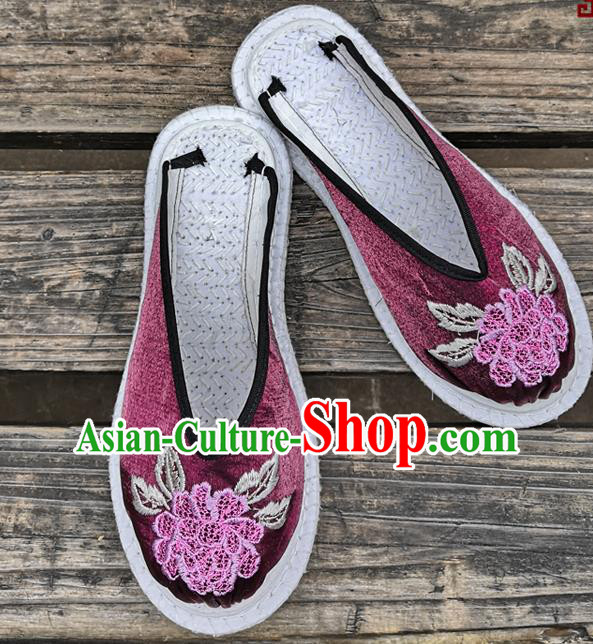 Chinese National Shoes Handmade Embroidery Purple Satin Shoes Woman Slippers Chinese National Shoes Handmade Embroidery Purple Satin Shoes Woman Slippers