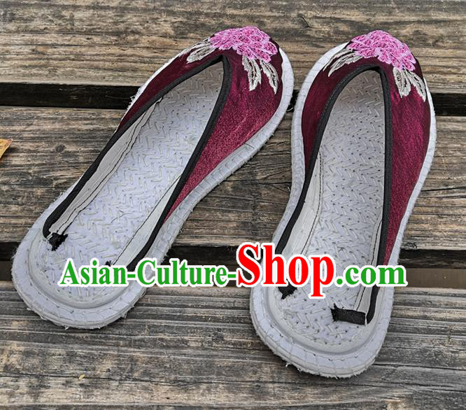 Chinese National Shoes Handmade Embroidery Purple Satin Shoes Woman Slippers Chinese National Shoes Handmade Embroidery Purple Satin Shoes Woman Slippers