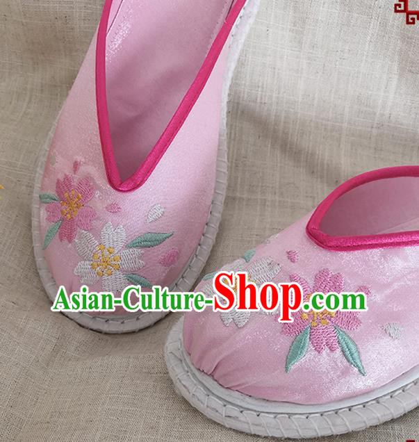 Chinese Handmade Embroidery Sakura Pink Satin Shoes Woman Slippers National Shoes Chinese Handmade Embroidery Sakura Pink Satin Shoes Woman Slippers National Shoes