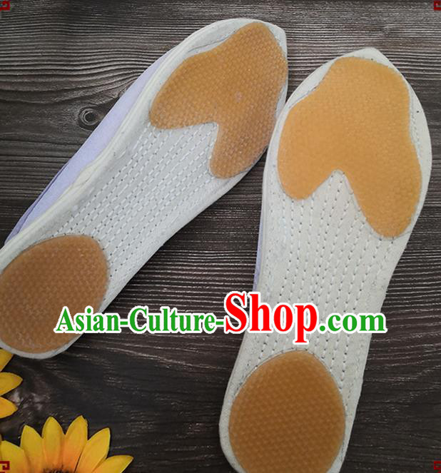 Chinese Handmade Embroidery Lilac Satin Shoes Woman Slippers National Strong Cloth Shoes Chinese Handmade Embroidery Lilac Satin Shoes Woman Slippers National Strong Cloth Shoes