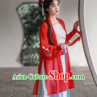 China Ancient Young Lady Embroidered Hanfu Dress Traditional Historical Garment Costumes Song Dynasty Village Girl Clothing