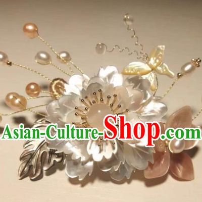 China Handmade Hairpin Traditional Hanfu Hair Accessories Ancient Princess Shell Peony Butterfly Hair Stick