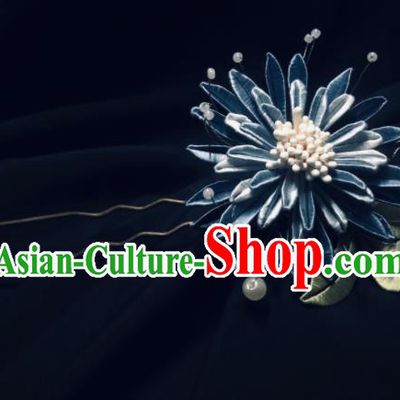 China Handmade Blue Silk Cornflower Hairpin Traditional Ming Dynasty Hanfu Hair Accessories Ancient Rich Mistress Hair Stick