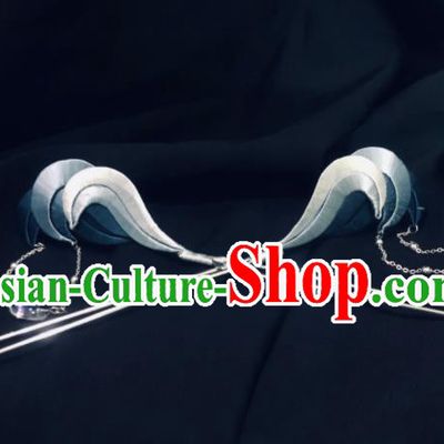 China Handmade Blue Silk Wave Hairpins Traditional Tang Dynasty Hanfu Hair Accessories Ancient Young Lady Tassel Hair Sticks