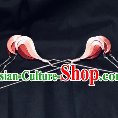 China Handmade Red Silk Wave Hairpins Traditional Song Dynasty Hanfu Hair Accessories Ancient Princess Tassel Hair Clips