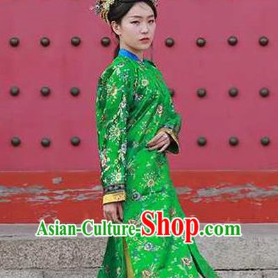Chinese Ancient Imperial Concubine Green Qipao Dress Drama Empresses in the Palace Garment Costumes Qing Dynasty Court Woman Clothing