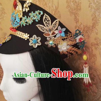 China Handmade Qing Dynasty Manchu Woman Hair Crown Traditional Empresses in the Palace Court Headdress Ancient Imperial Consort Zhen Huan Hat Headwear