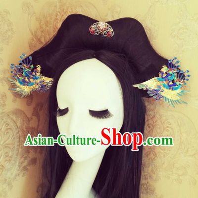 Chinese Handmade Cloisonne Phoenix Hairpins Traditional Qing Dynasty Court Hair Accessories Ancient Imperial Consort Hair Stick