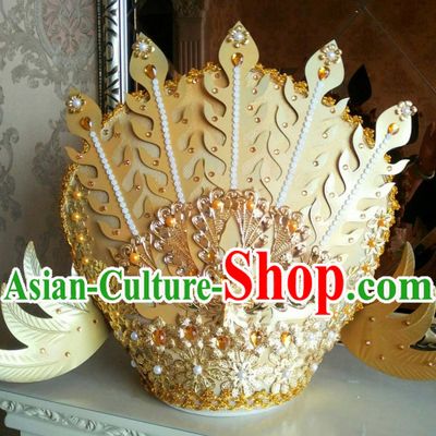 China Cosplay Queen Deluxe Golden Phoenix Hair Crown Cheongsam Show Hair Accessories Catwalks Performance Headwear