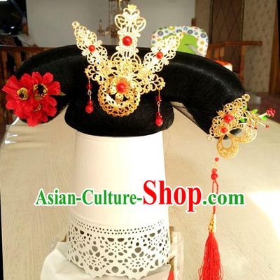 Chinese Qing Dynasty Court Maid Wigs and Hair Accessories Ancient Palace Lady Hairpieces