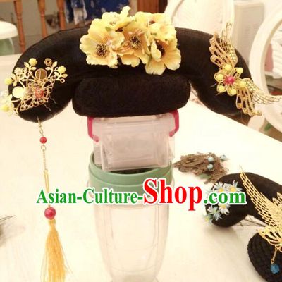 Chinese Traditional Qing Dynasty Palace Lady Headdress Ancient Princess Wigs and Hair Accessories Court Hairpieces
